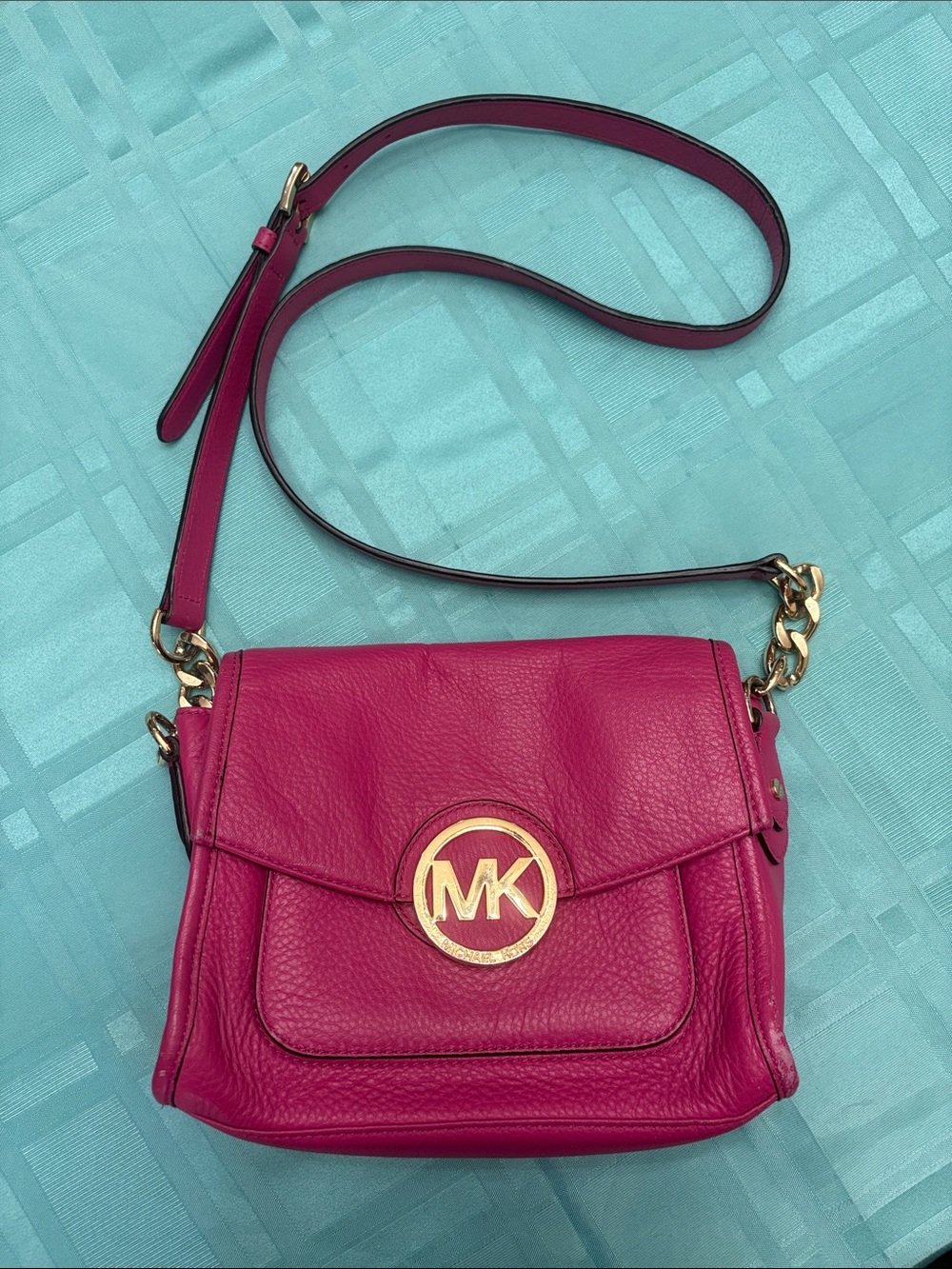 MICHAEL Michael Kors Hot Pink Leather Crossbody with Gold Hardware